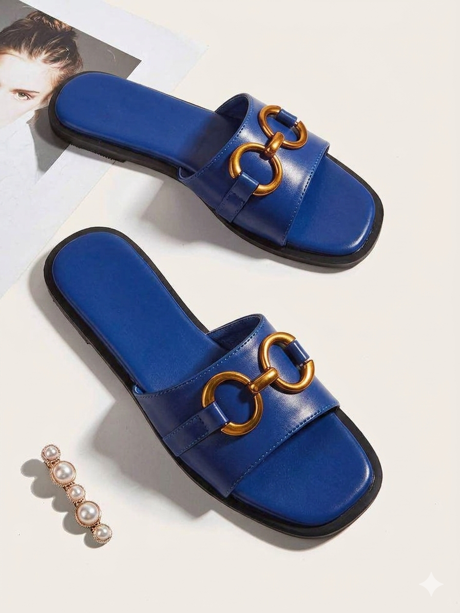 Female leather slides and slip-on's