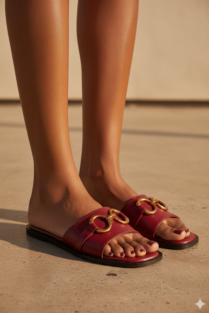 Nigerian Model Wearing Red Leather Slides